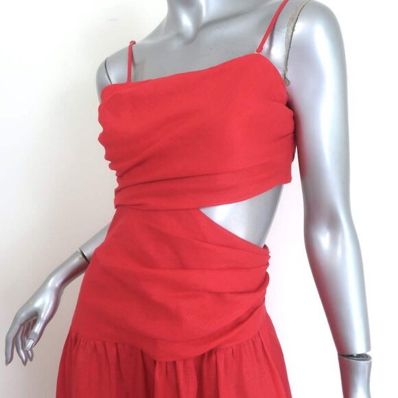 Zimmermann Lyre Cutout Midi Dress Red Linen Size 1 - Picture 3 of 7